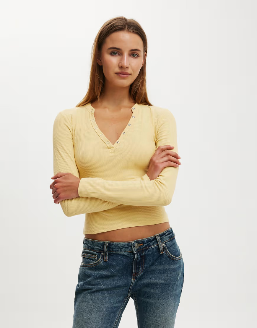 Cotton On Ryan henley long sleeve in gold | ASOS (Global)