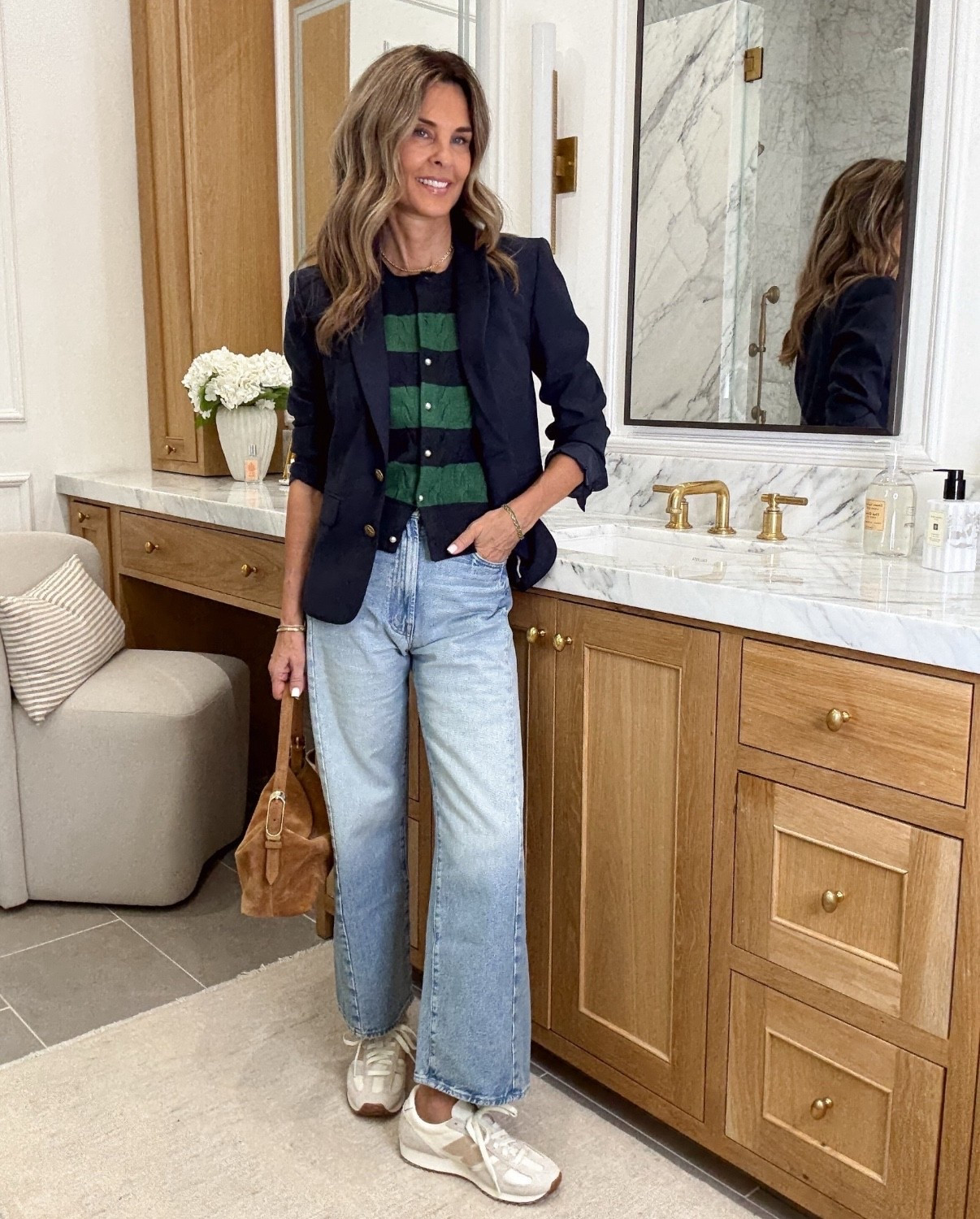 -Mother jeans  do not disappoint. People stop me to ask about them. I took my true size. I’m 5’6"
-cardigan is so cute with pearl buttons, very soft! 
-sneakers TTS 
-Blazer TTS Wearing a 2 

#LTKWorkwear #LTKootd #LTKOver40