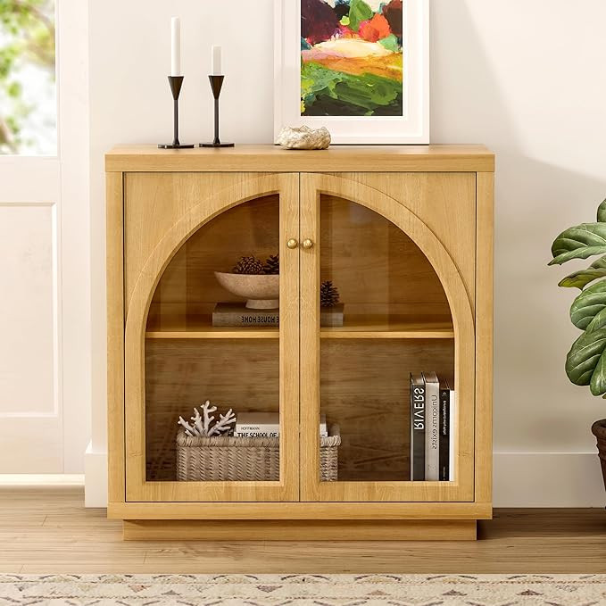 Modern Storage Cabinet, Arched Cabinet with Adjustable Shelves, Sideboard Buffet Accent Display C... | Amazon (US)