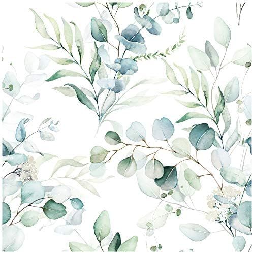 HaokHome 93042 Peel and Stick Wallpaper Green/White Eucalyptus Leaf Floral Wall Mural Home Nurser... | Amazon (US)