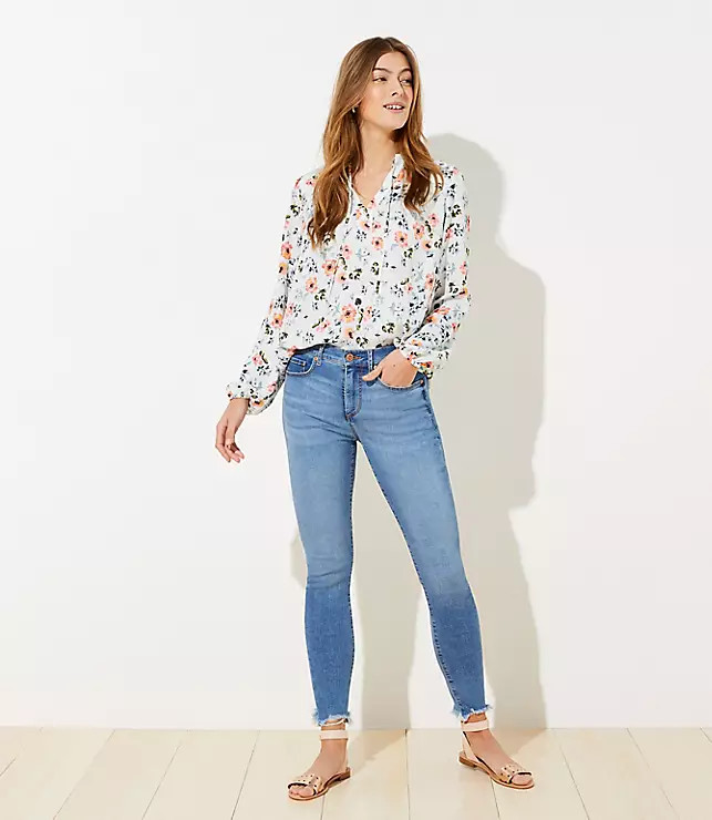 Curvy Chewed Hem Slim Pocket High Waist Skinny Crop Jeans in Light Wash | LOFT | LOFT