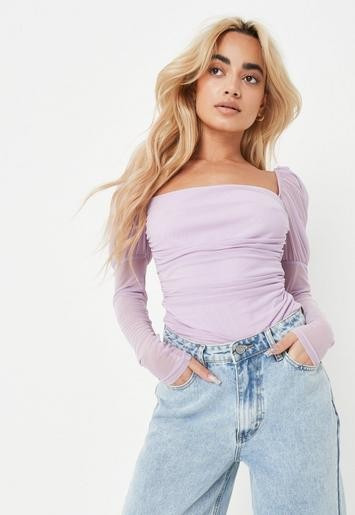 Missguided - Lilac Milkmaid Mesh Bodysuit | Missguided (UK & IE)