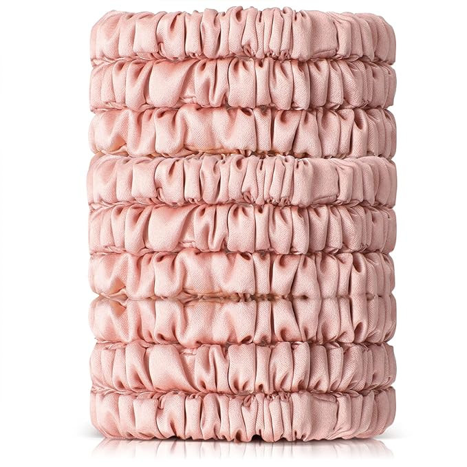 CHUANGDI 9 Pieces Silk Hair Ties Silk Hair Scrunchies Skinny Silk Scrunchies Pure Silk Ponytail H... | Amazon (US)