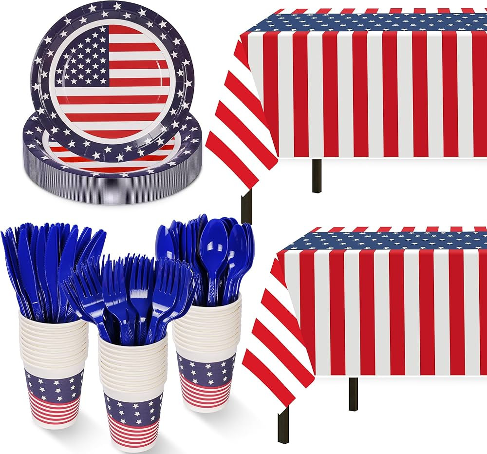 Patriotic Party Supplies,152Pcs American Flag Themed Party Set, Patriotic Party Decorations, Amer... | Amazon (US)