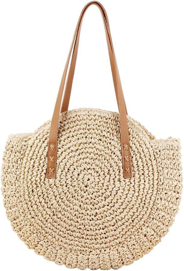 MSYOU Round Straw Bag Weave Shoulder Bag Women Lady Summer Beach Purse Rattan Straw Handbags Bohe... | Amazon (UK)