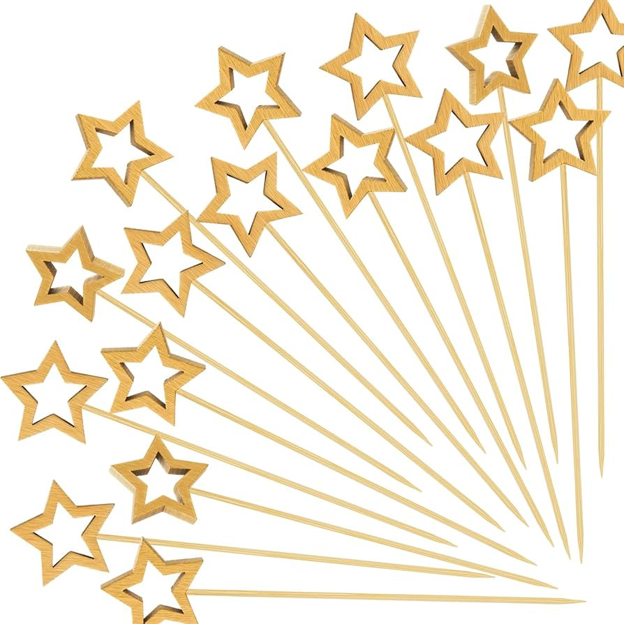 100PCS Gold Star Cocktail Picks, Decorative Fancy Toothpicks for Appetizers, 5.6 IN Long Bamboo S... | Amazon (US)