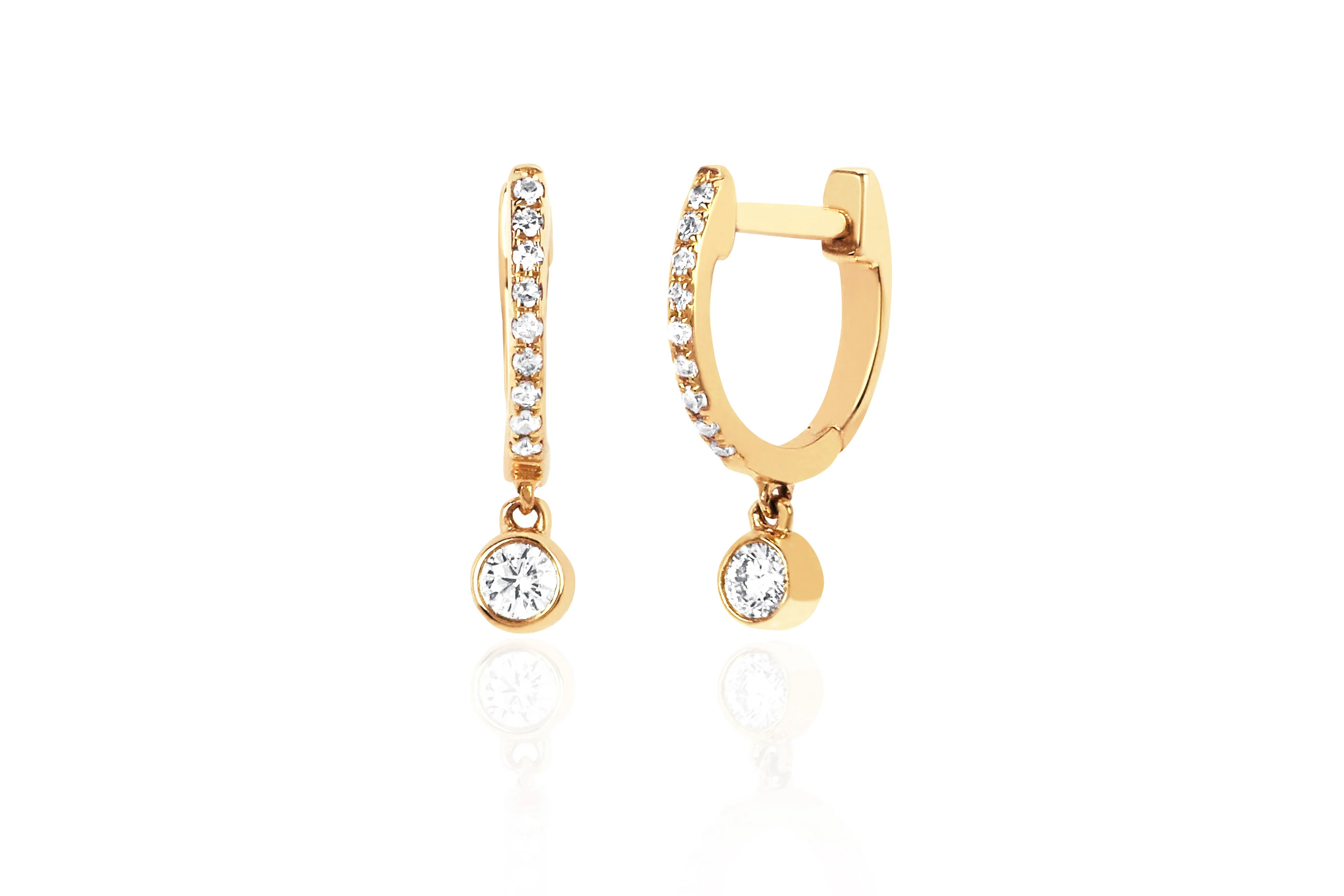 Diamond Bezel Drop Mini Huggie Earring | EF Collection