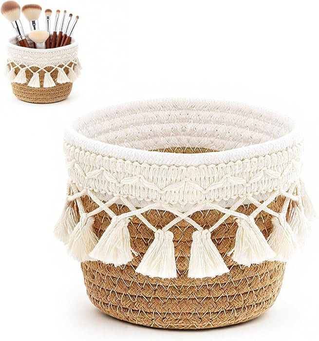 Macrame Makeup Brush Holder Organizer Comb Brushes Mini Storage Basket Boho Decor Baskets Cosmeti... | Amazon (US)