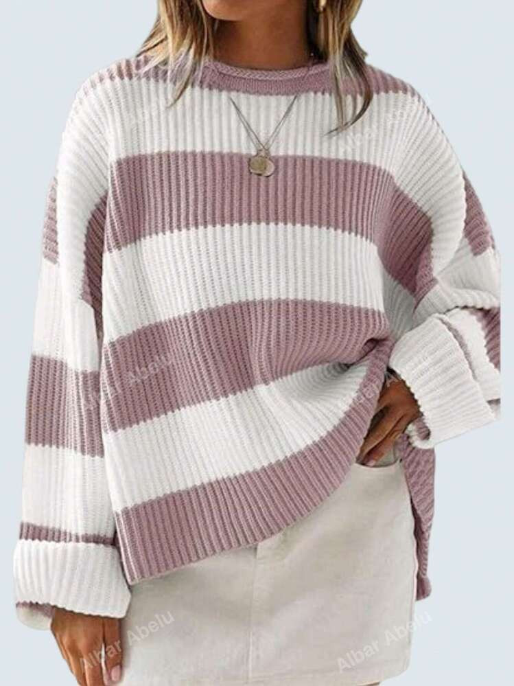 Women Contrast Color Stripe Batwing Loose Knit Sweater | SHEIN