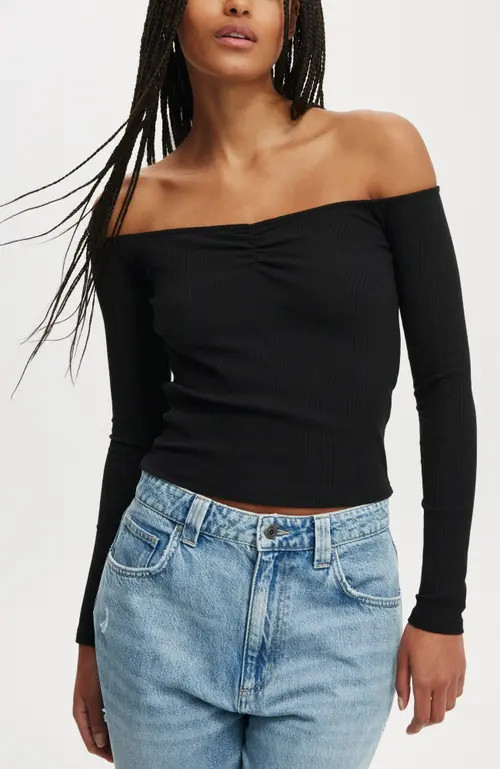 Cotton On Rosa Off The Shoulder Long Sleeve Top in Black at Nordstrom, Size Xx-Small | Nordstrom
