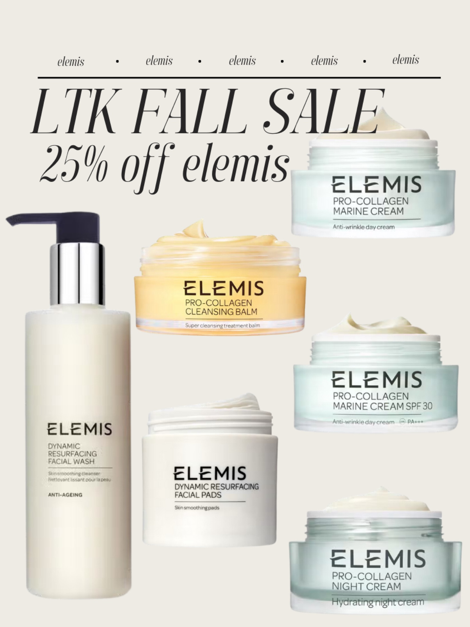 One of my fav beauty brands! I swear by @elemis marine cream as my daily moisturizer (I use the one with spf!) and the cleanser is my go-to! All 25% off!

#LTKFallSale #LTKBeauty