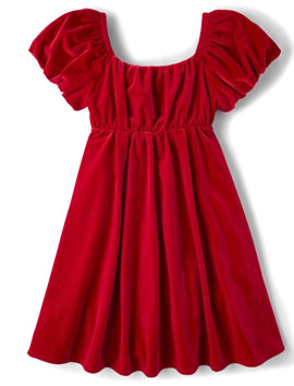 Tween Girls Short Sleeve Velour Ruffle Dress - CLASSICRED | The Children's Place | The Children's Place