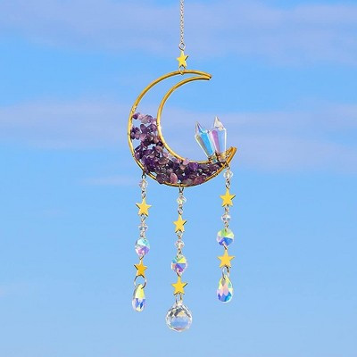 Moon and Star Crystal Prism Suncatcher, Rainbow Maker Window Hanging Ornament, Optical Crystal Glass Decor for Home, Party, Garden Decoration, Purple | Target