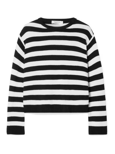 Valentino - Wrap-effect Bow-embellished Striped Cashmere Sweater - Black | NET-A-PORTER (US)