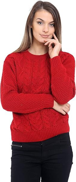 Generation Fashion New Ladies Cable Knit Crew Round Neck Long Sleeve Women Knitted Jumper Sweater | Amazon (UK)