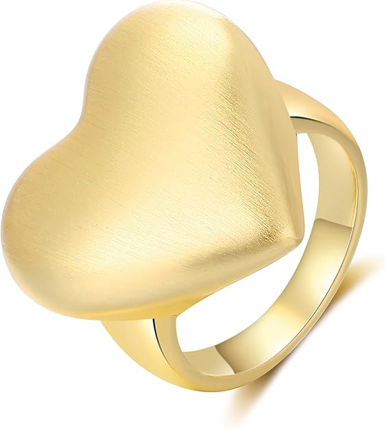 Chunky Gold Rings for Women, 14k Gold Plated Statement Band Rings Heart Round Teardrop Crossover ... | Amazon (US)