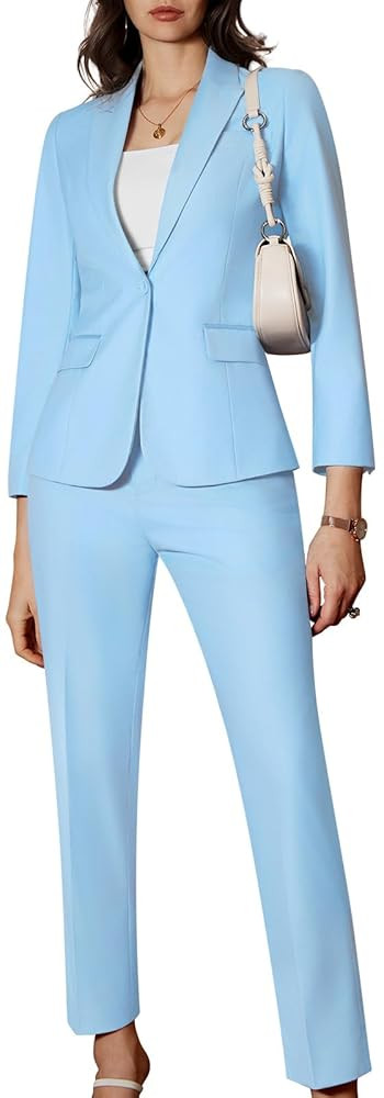 Women's 2 Piece Business Office Suit Lady Peaked Lapel Slim Fit One Button Blazer Jacket and Pant... | Amazon (US)