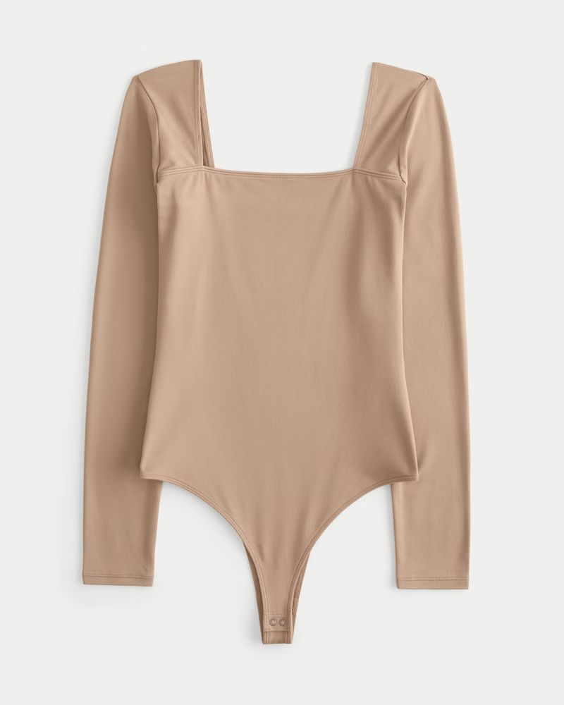 Long-Sleeve Seamless Fabric Square-Neck Bodysuit | Hollister (US)