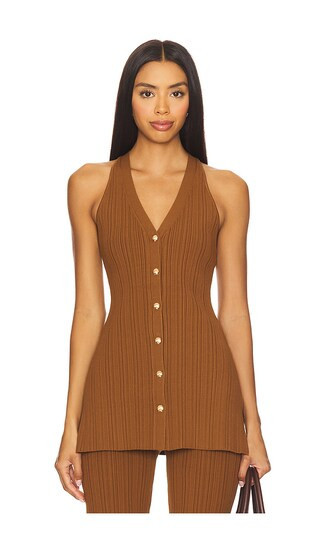 Veronica Beard Dax Knit Vest in Brown. - size S | Revolve Clothing (Global)
