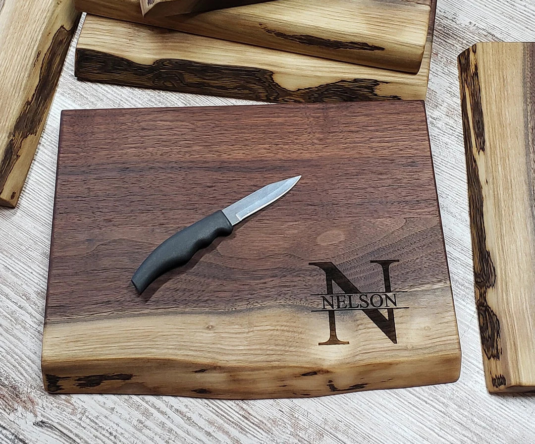 Personalized Live Edge Walnut Cutting Board, Rustic cutting board Custom Engraved Charcuterie Wed... | Etsy (US)