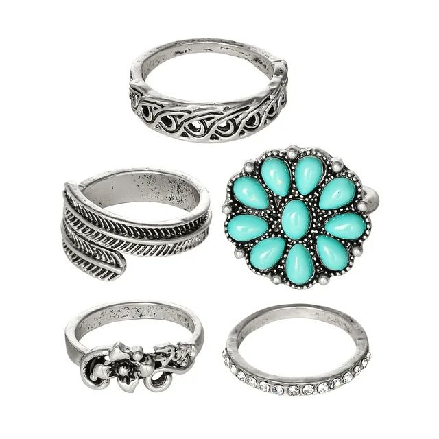Jessica Simpson Faux Turquoise Stone Ring Set, Set of 5 | Walmart (US)