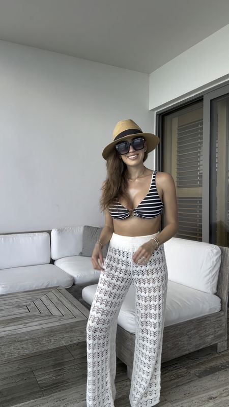 Coverup pants size xxs short back in stock! Striped bikini size s top Amazon straw hat resort wear vacation 

#LTKFindsUnder50 #LTKSwim #LTKSaleAlert