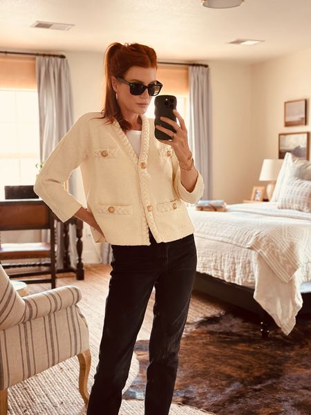 The material of this tweed jacket is so rich - very thick and great for a fall layering piece. A true, effortless jacket that will take you many many places.

#LTKSeasonal #LTKworkwear #LTKstyletip