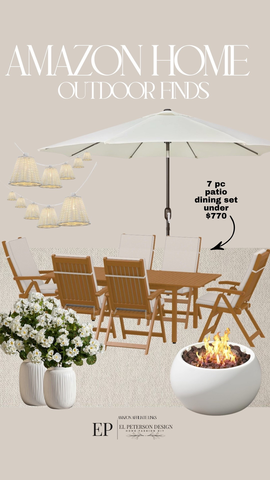 Amazon Outdoor Finds
Rug
Umbrella
7 pc dining set
Stems
Fire pit

#LTKHome