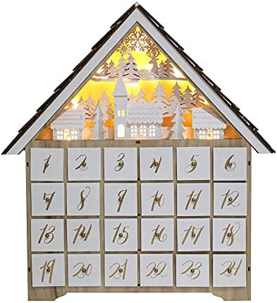 Wooden Advent Calendar House with 24 Drawers and Led Lights, Village and Forrest Scene Countdown ... | Amazon (US)