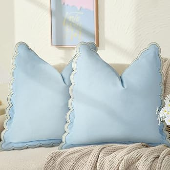 Scalloped Throw Pillow Covers Set of 2, 18x18 Inch Double Stitch Decorative Cotton Pillow Covers ... | Amazon (US)