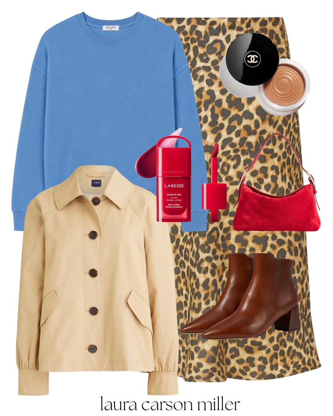 Styled look #2 with the blue sweatshirt!
 Pair the sweatshirt, in any color, with a midi skirt, boots, a cropped trench, plus red lips + bag. Bronzy makeup gives you a modern glow! 
One more look to go!!

#LTKgrwm #LTKxMadewell #LTKTravel