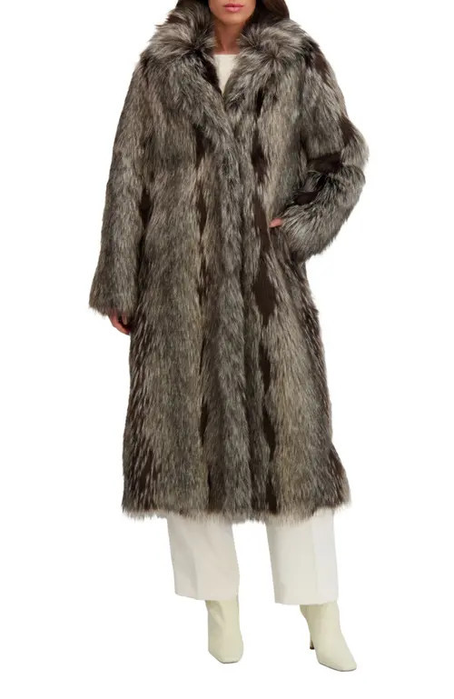 Lyla Grant Fur-Free Fox (Faux Fur) Long Coat in Silver at Nordstrom, Size Medium | Nordstrom