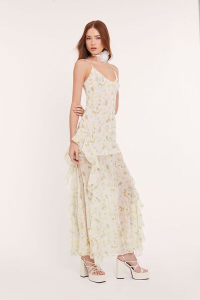 Ruffle-Trim Floral Print Maxi Dress | Forever 21