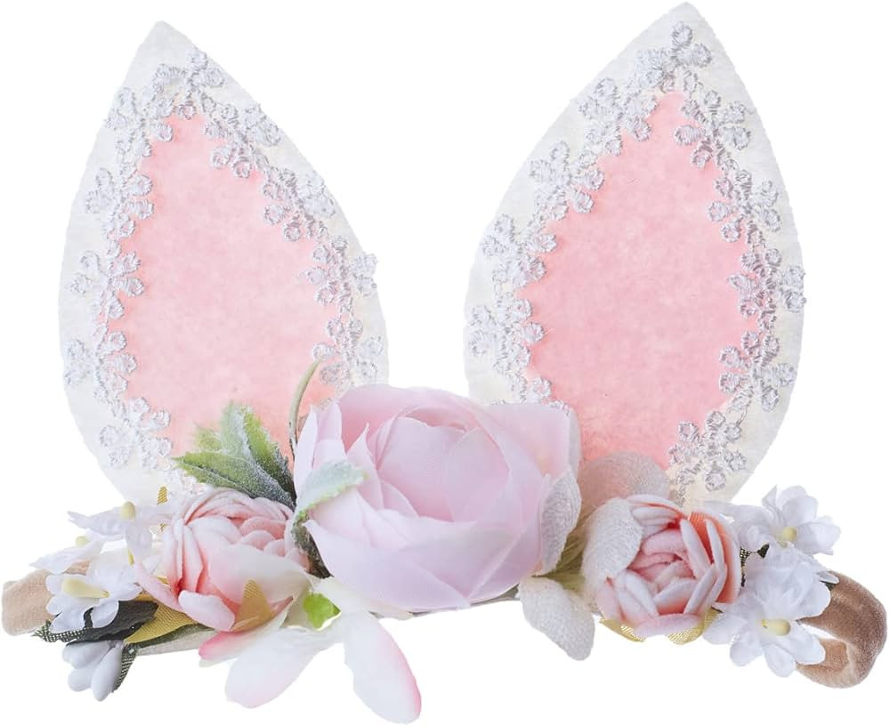 Baby Girl Floral Easter Bunny Nylon Headband Flower Elastic Hairband Bows Wraps For Newborn Infan... | Amazon (US)