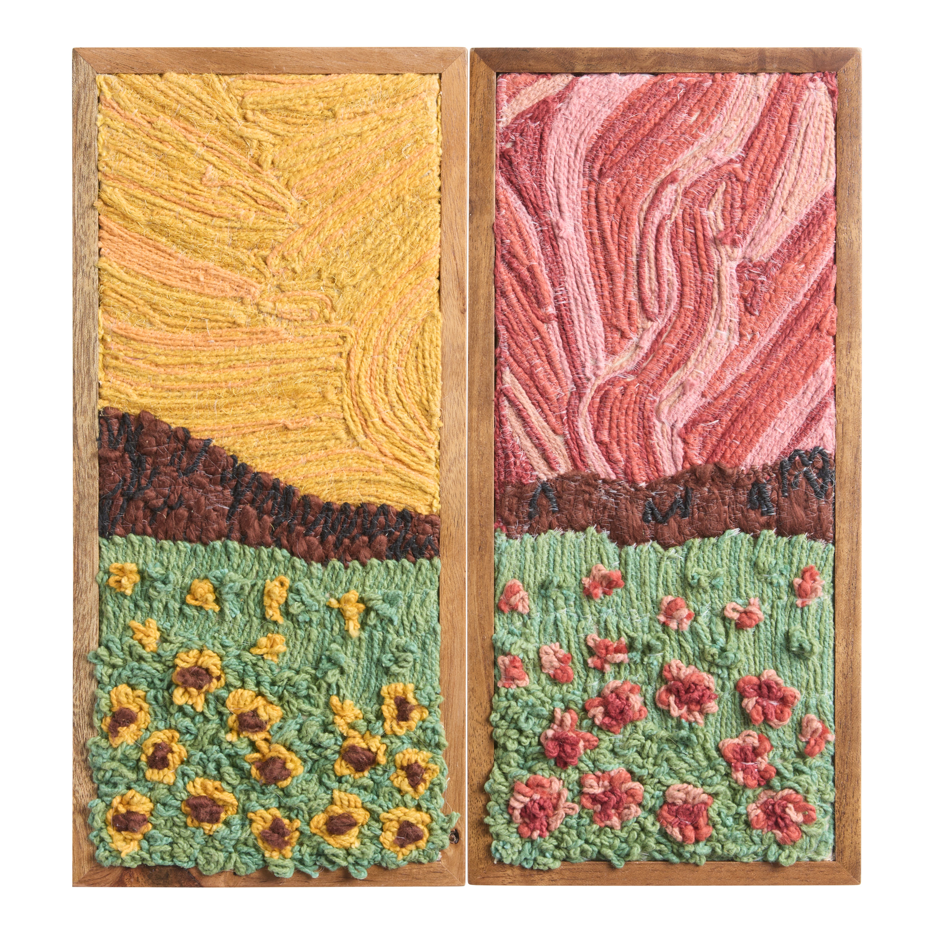 Floral Landscape Embroidered Textile Framed Wall Art 2 Piece | World Market