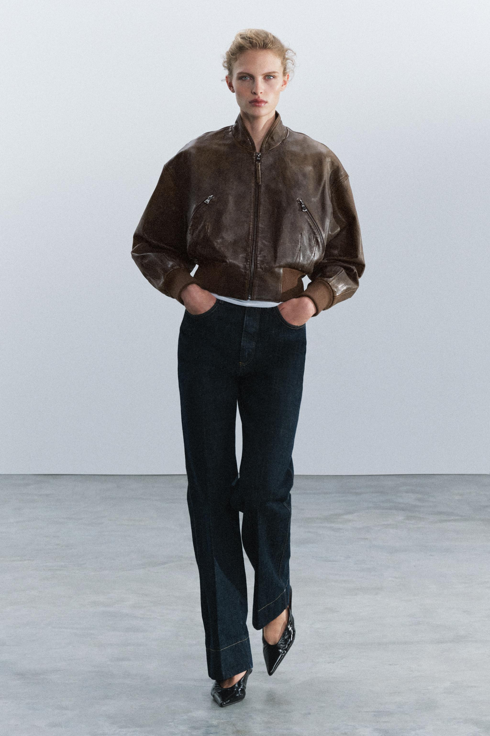 ZW COLLECTION 100% LEATHER CROPPED JACKET | Zara US