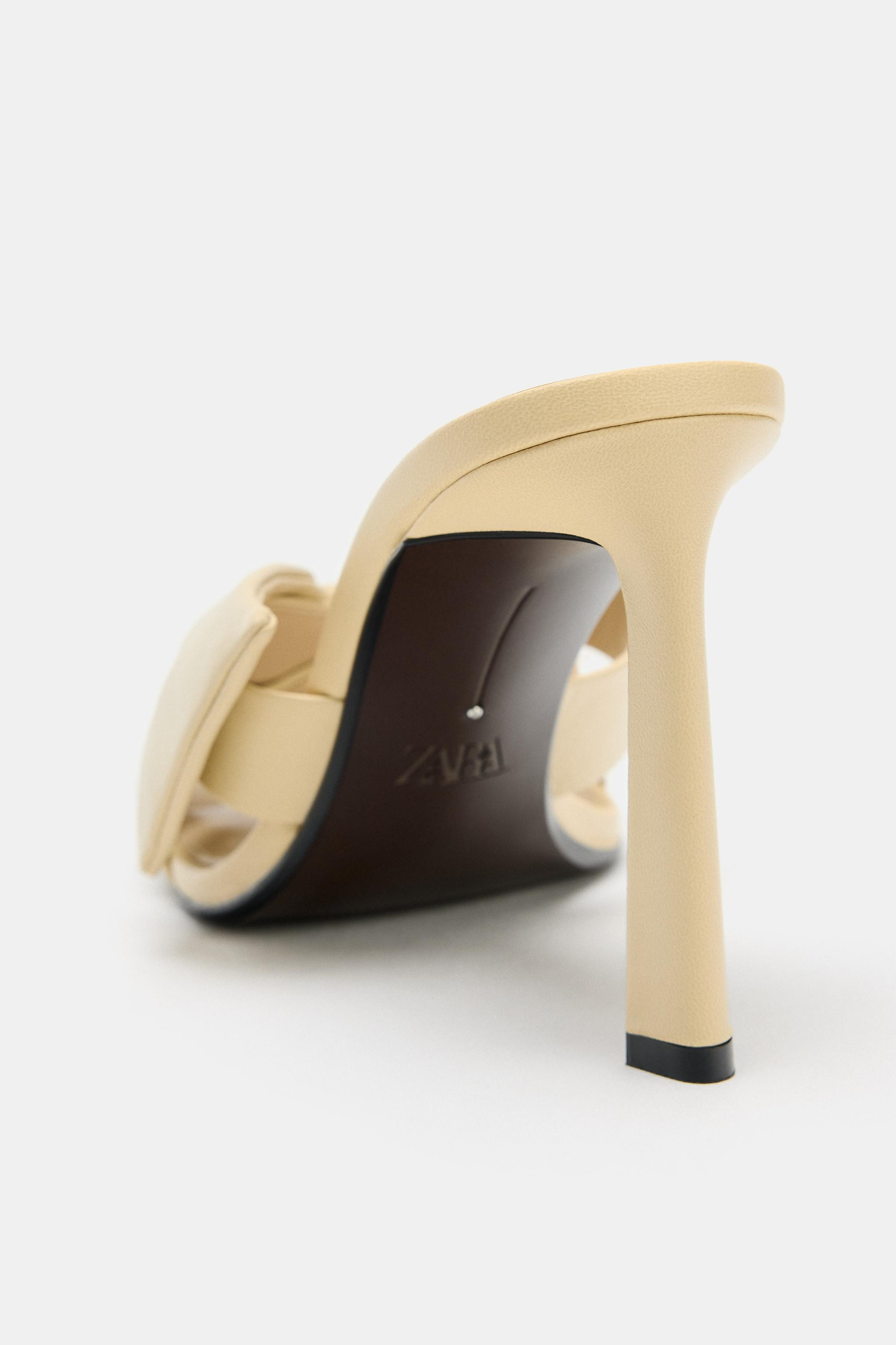 LEATHER BOW HEELED SANDALS | Zara UK