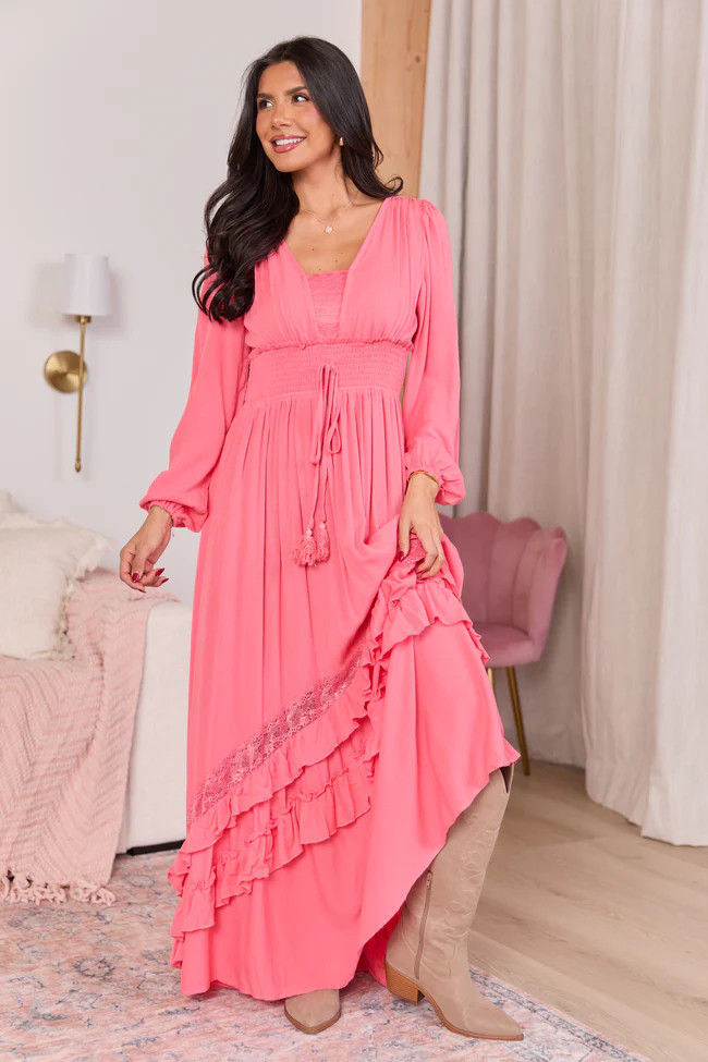 Lucky To Have You Coral Maxi Dress | Pink Lily
