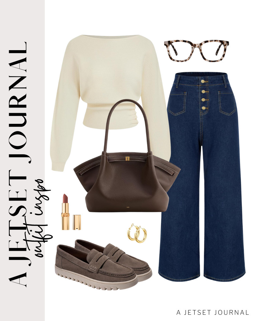 Wearing a light-colored top like this CIDER boat-neck cropped sweater paired with Belle Poque wide-leg jeans is perfect for casual Fridays or business meetings. This chic fit goes with Project Cloud leather slip-on loafers and this large tote bag from JW PEI. 

 #LTKSeasonal #LTKSaleAlert #LTKTravel