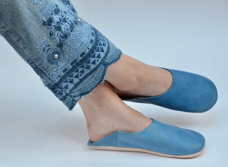 BABOUCHE Womens Moroccan Babouche Slippers Handmade From Soft Organic Leather, Sheepskin, Mules, ... | Etsy (US)