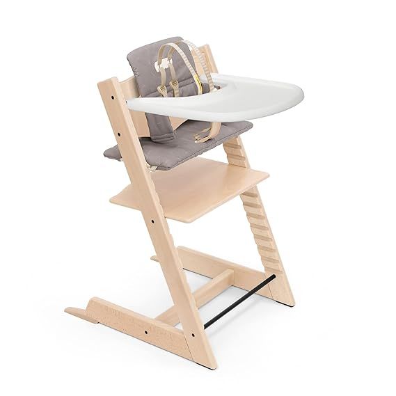 Tripp Trapp High Chair and Cushion with Stokke Tray - Natural with Icon Grey - Adjustable, Conver... | Amazon (US)