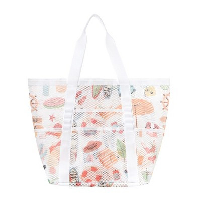 Alilang Mesh Beach Tote Bag with Beach Themed Print and Shoulder Handles, Multicolored-B | Target