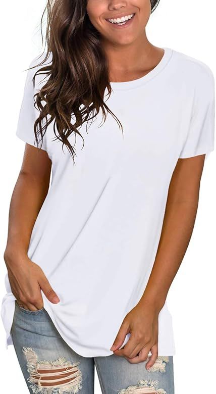 NSQTBA Womens T Shirts Short Sleeve Crewneck Tees Plain Workout Tops Loose Fit | Amazon (US)
