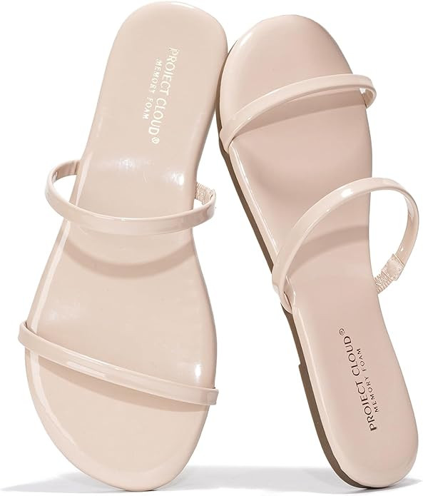 Project Cloud Sandals Women - Memory Foam Flip Flops for Women - Vegan Leather Summer Sandals - L... | Amazon (US)