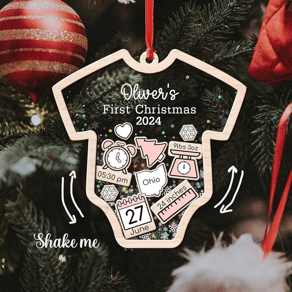 Nazenti Personalized Body Suit Baby's First Christmas Ornament 2024,Babies 1st Christmas,Shaker O... | Amazon (US)