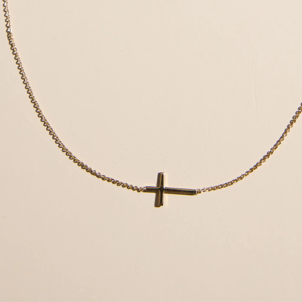 Gold Sideways Cross Necklace | Nickel and Suede