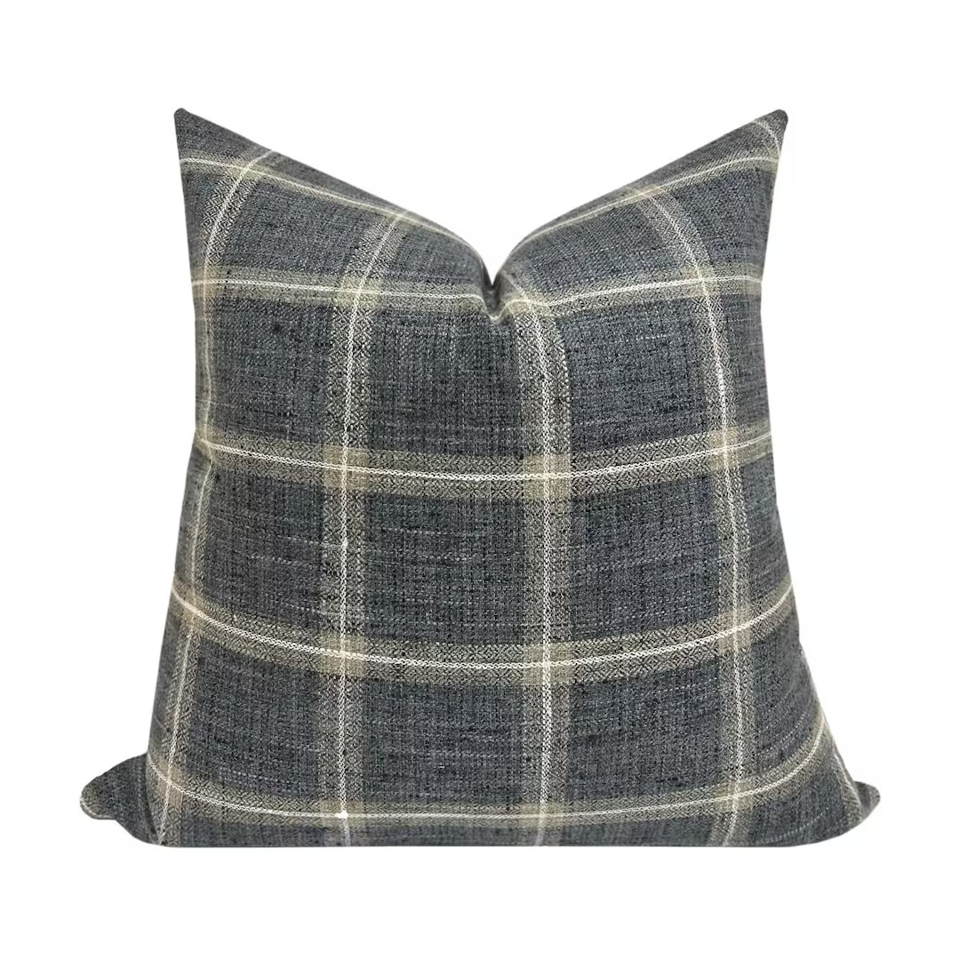 NASH || Woven Blue Stripe Pillow Cover, Earthy Pillow, Blue Stripe Pillow, Blue Plaid Pillow, Tex... | Etsy (US)