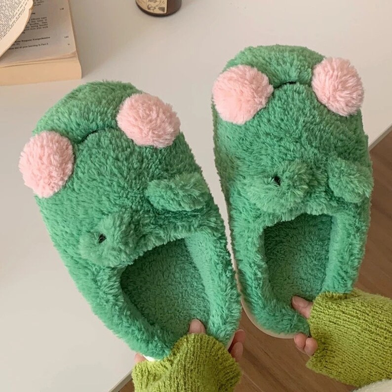 KAWAII FROG SLIPPERS Adults Womens Cute Fluffy Summer Cartoon - Etsy | Etsy (US)