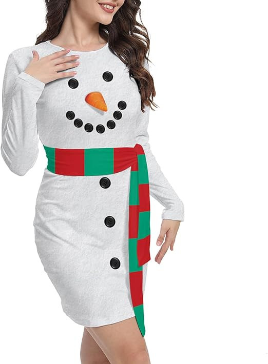 Women Christmas Costume Bodycon Dress Pullover Long Sleeve Printed Ugly Holiday Outfit | Amazon (US)