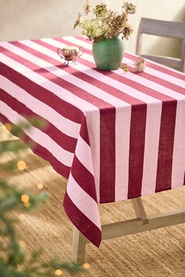 Orchid + Burgundy Stripe Linen Tablecloth | Anthropologie (US)